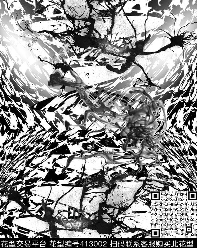 抽象时尚元素数码印花华亿平台下载（图片编号: 413002） - 瓦栏（Walan）