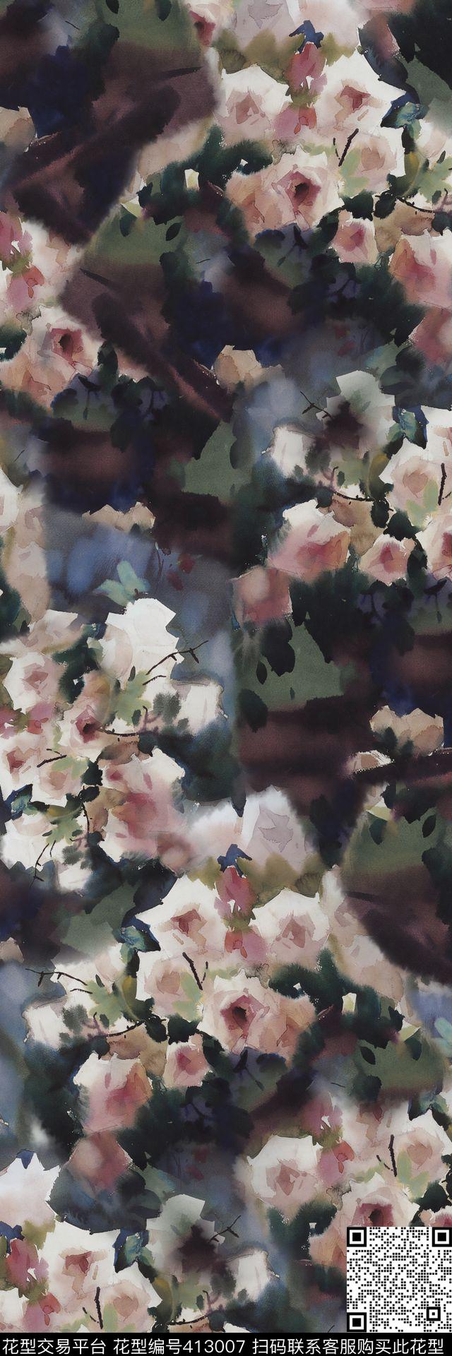 抽象花卉数码印花华亿平台下载（图片编号: 413007） - 瓦栏（Walan）