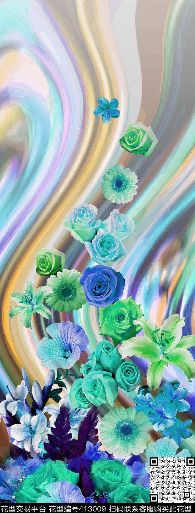 抽象花朵数码印花华亿平台下载（图片编号: 413009） - 瓦栏（Walan）