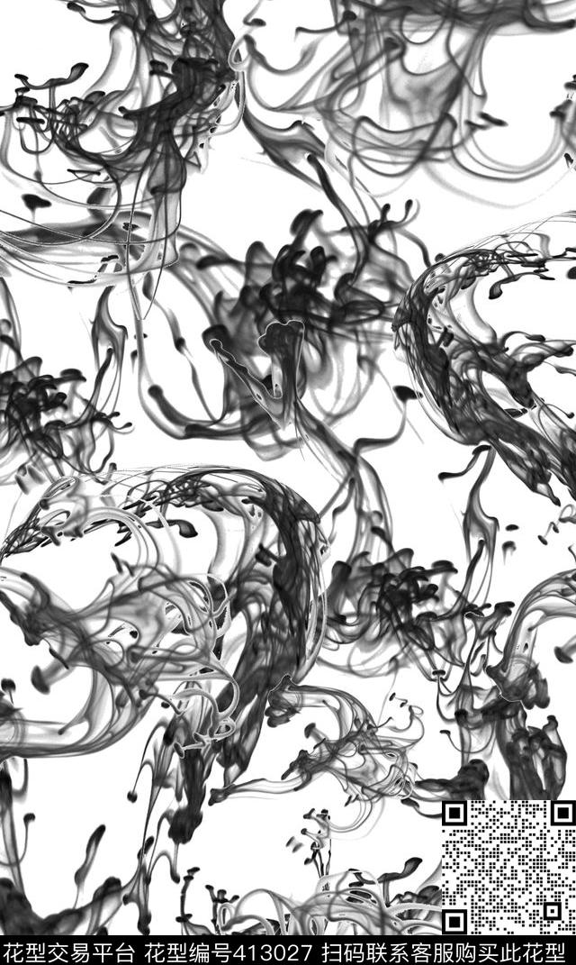 抽象涂鸦线条感写意水彩花卉数码印花华亿平台下载（图片编号: 413027） - 瓦栏（Walan）
