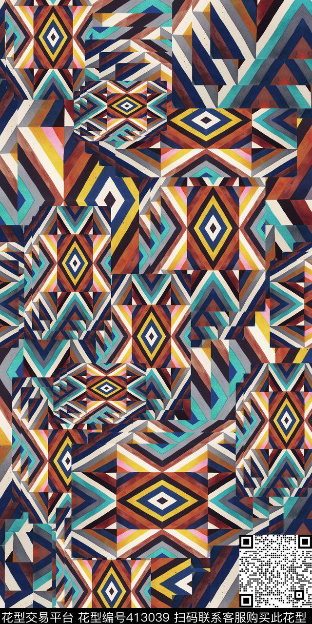 抽象几何棱形传统印花华亿平台下载（图片编号: 413039） - 瓦栏（Walan）