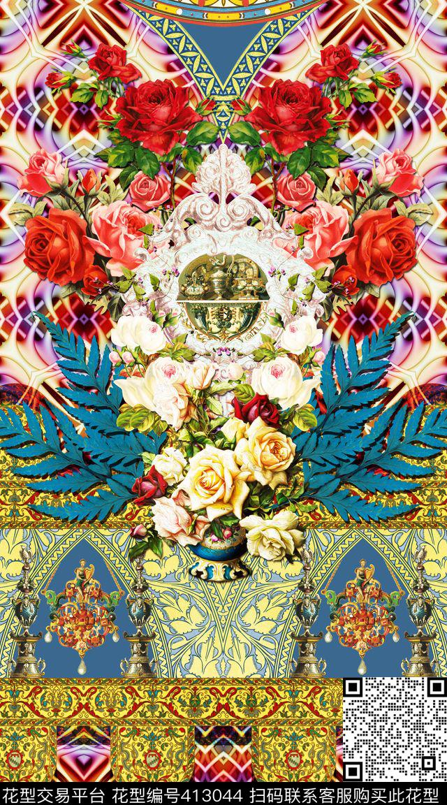 定位服装炫彩抽象数码印花华亿平台下载（图片编号: 413044） - 瓦栏（Walan）