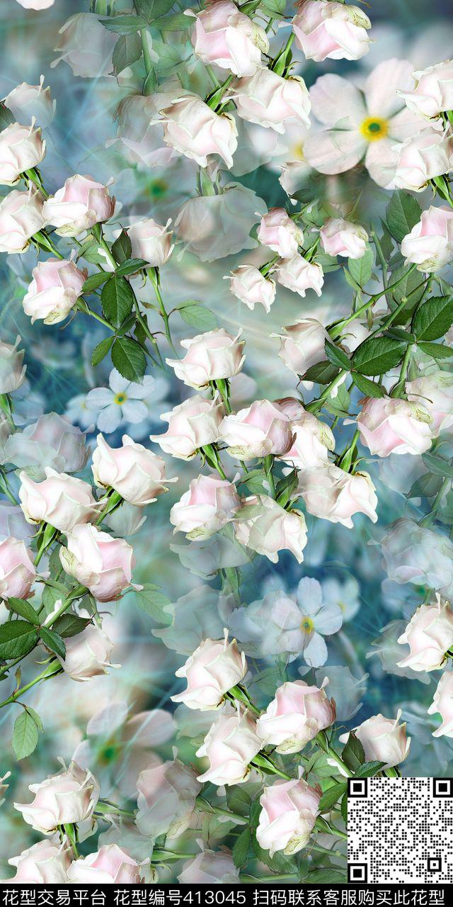 清新玫瑰艺彩——小清新数码印花华亿平台下载（图片编号: 413045） - 瓦栏（Walan）
