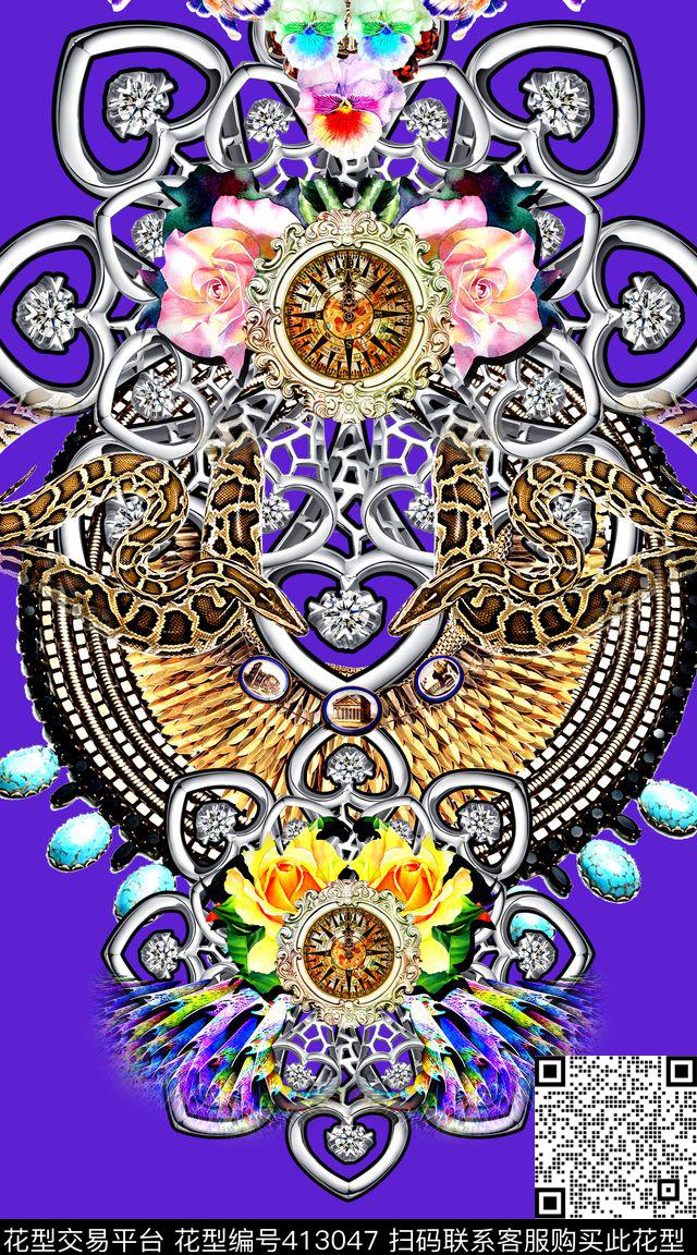 时尚花卉珠宝数码印花华亿平台下载（图片编号: 413047） - 瓦栏（Walan）