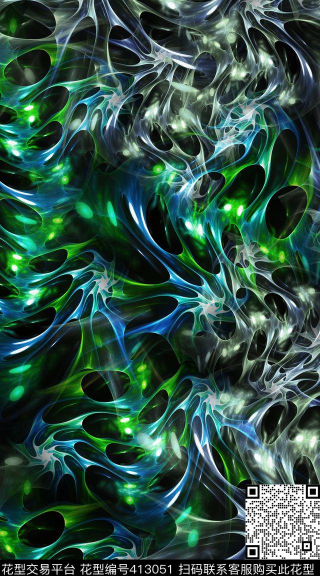 衬衫抽象蜘蛛网短袖数码印花华亿平台下载（图片编号: 413051） - 瓦栏（Walan）