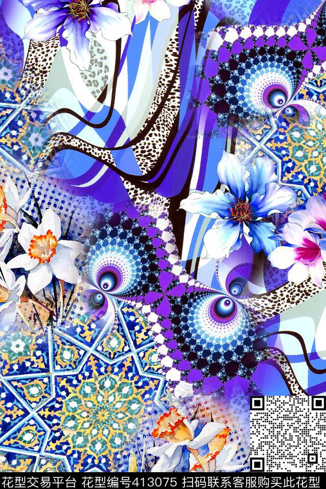 抽象炫光数码印花华亿平台下载（图片编号: 413075） - 瓦栏（Walan）