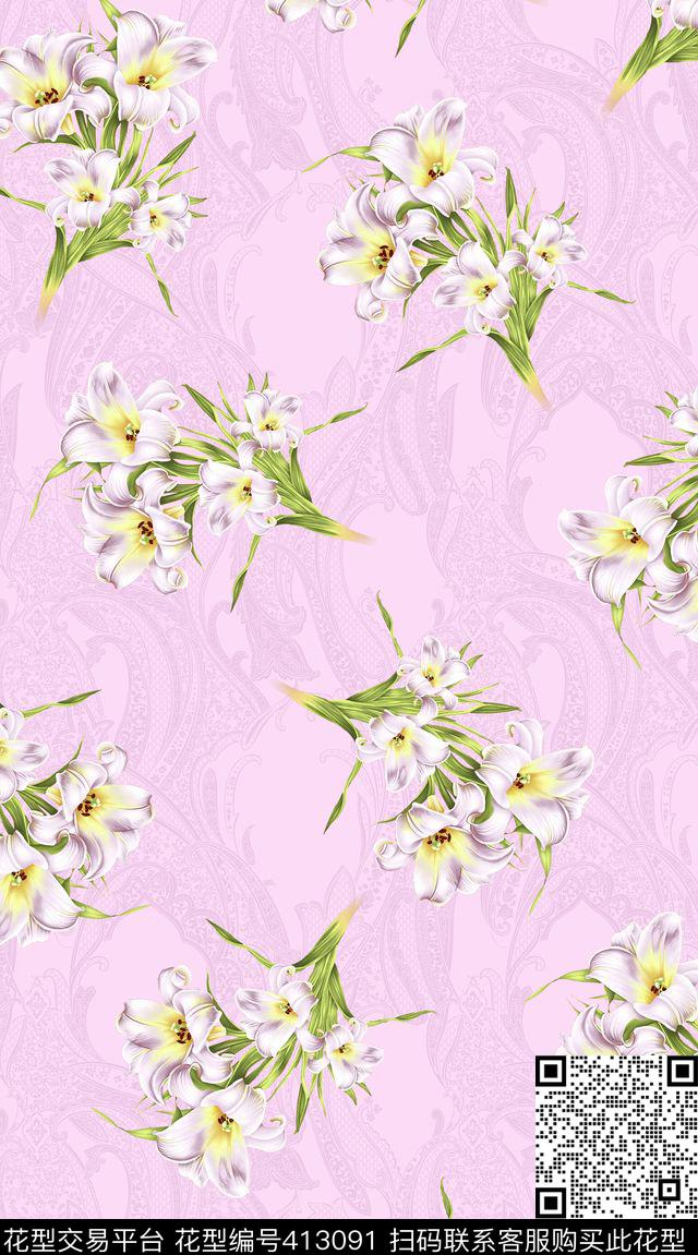 花朵小清新花卉传统印花华亿平台下载（图片编号: 413091） - 瓦栏（Walan）