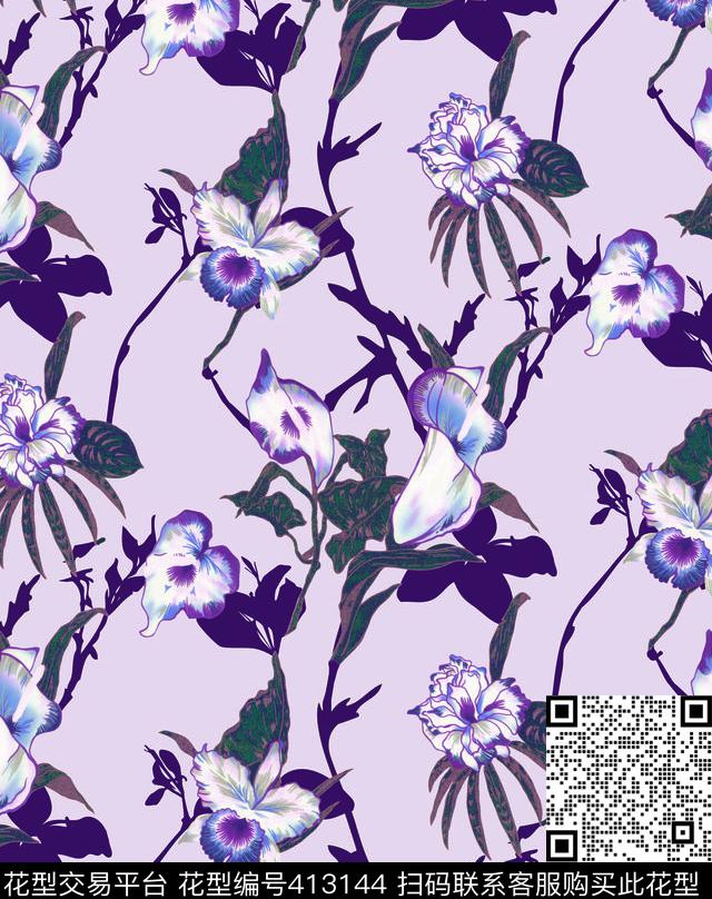 优雅清新植物花卉传统印花华亿平台下载（图片编号: 413144） - 瓦栏（Walan）