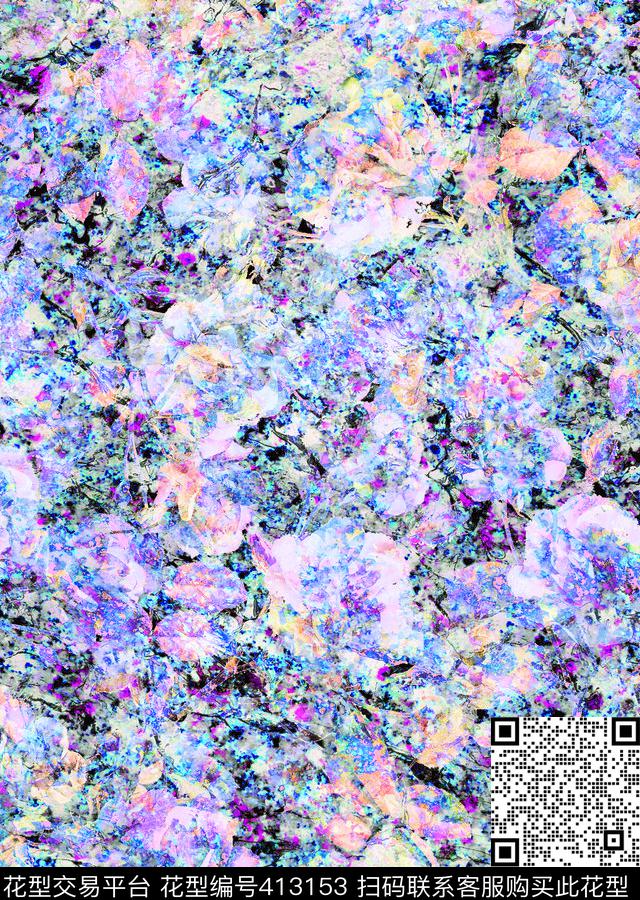 抽象花卉抽象炫彩枝叶纹理数码印花华亿平台下载（图片编号: 413153） - 瓦栏（Walan）