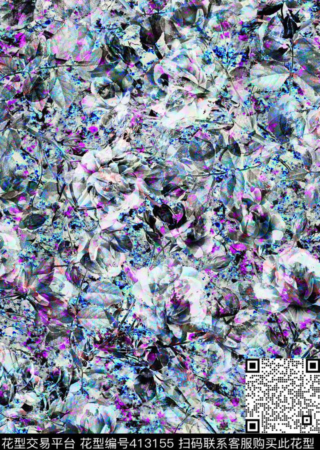 抽象花卉抽象炫彩枝叶纹理数码印花华亿平台下载（图片编号: 413155） - 瓦栏（Walan）