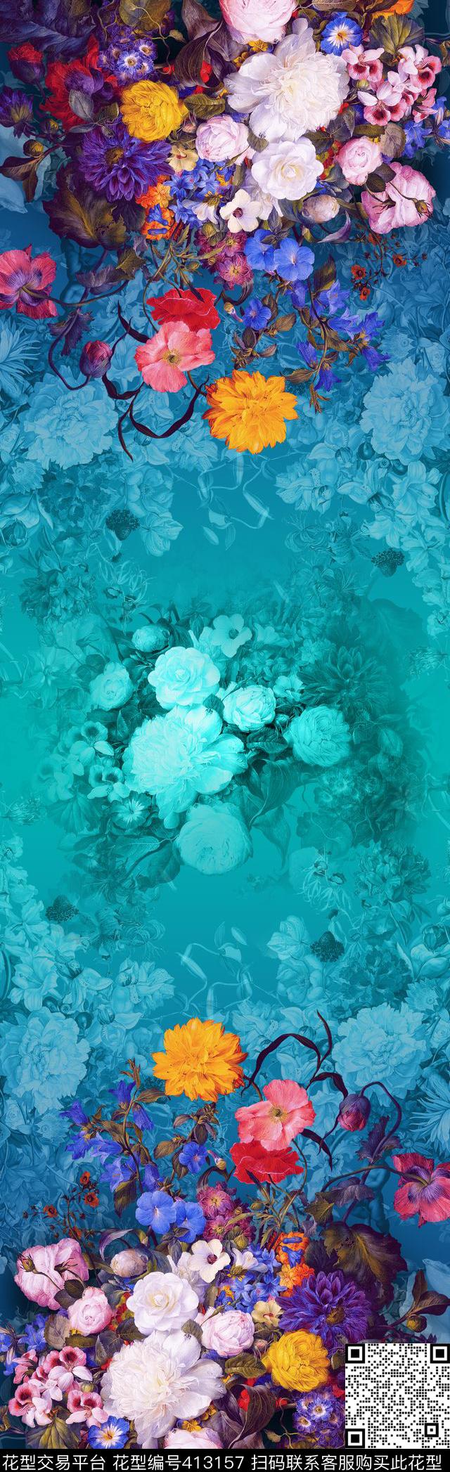 长巾花卉梦幻数码印花华亿平台下载（图片编号: 413157） - 瓦栏（Walan）