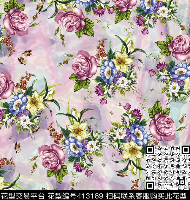 花卉现代感写实花卉数码印花华亿平台下载（图片编号: 413169） - 瓦栏（Walan）