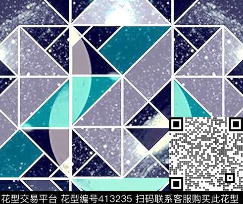几何蓝色数码印花华亿平台下载（图片编号: 413235） - 瓦栏（Walan）