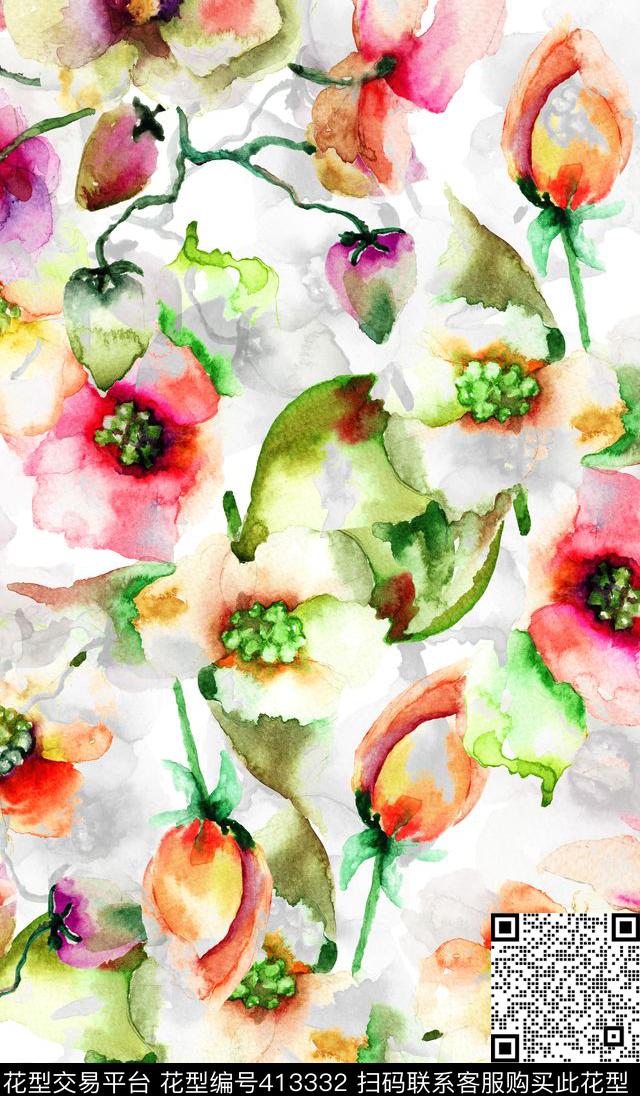 清新花卉植物花卉数码印花华亿平台下载（图片编号: 413332） - 瓦栏（Walan）