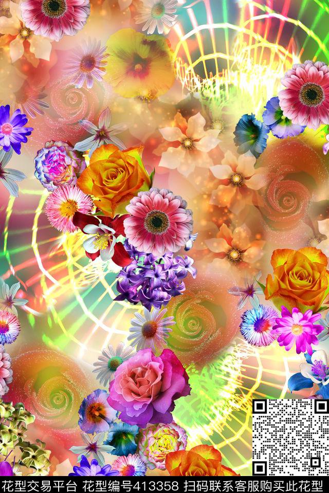 花卉花卉搭配数码印花华亿平台下载（图片编号: 413358） - 瓦栏（Walan）