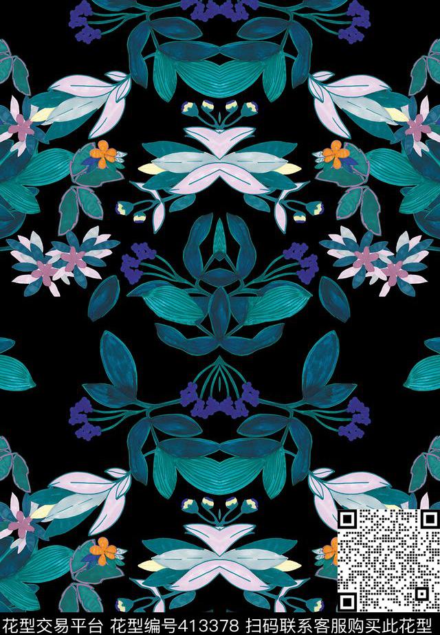 绿色热带植物数码印花华亿平台下载（图片编号: 413378） - 瓦栏（Walan）