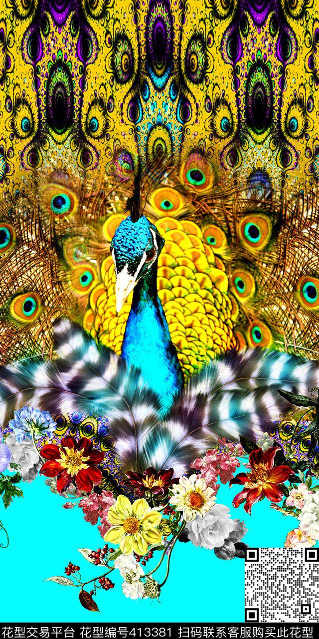 花卉孔雀民族数码印花华亿平台下载（图片编号: 413381） - 瓦栏（Walan）