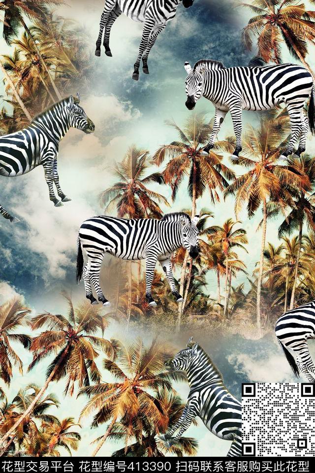 热带风斑马棕榈树数码印花华亿平台下载（图片编号: 413390） - 瓦栏（Walan）