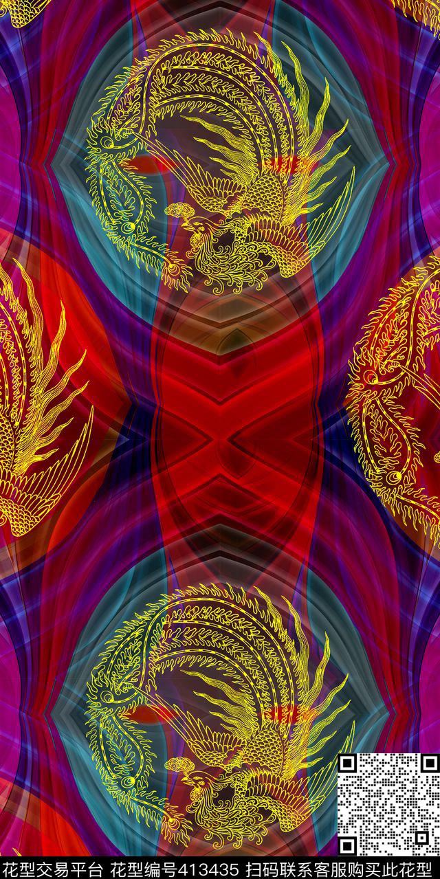 复古传统花纹时尚流行新潮丝绸真丝丝巾数码画稿数码印花华亿平台下载（图片编号: 413435） - 瓦栏（Walan）