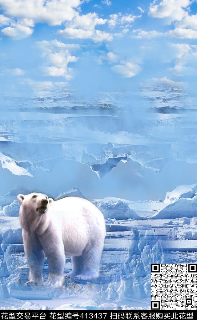 冰川潮流动物数码印花华亿平台下载（图片编号: 413437） - 瓦栏（Walan）