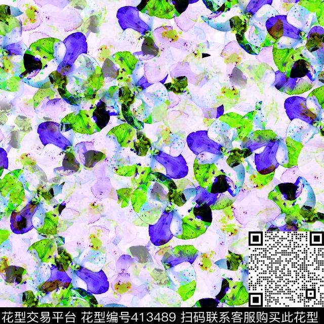 蝴蝶花花卉优雅清新数码印花华亿平台下载（图片编号: 413489） - 瓦栏（Walan）