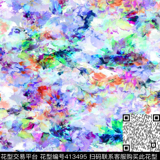 潮流时尚花卉滤色花卉数码印花华亿平台下载（图片编号: 413495） - 瓦栏（Walan）