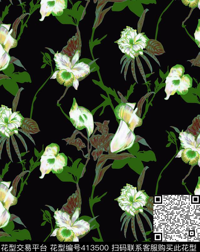 缠枝植物花卉花卉优雅清新传统印花华亿平台下载（图片编号: 413500） - 瓦栏（Walan）