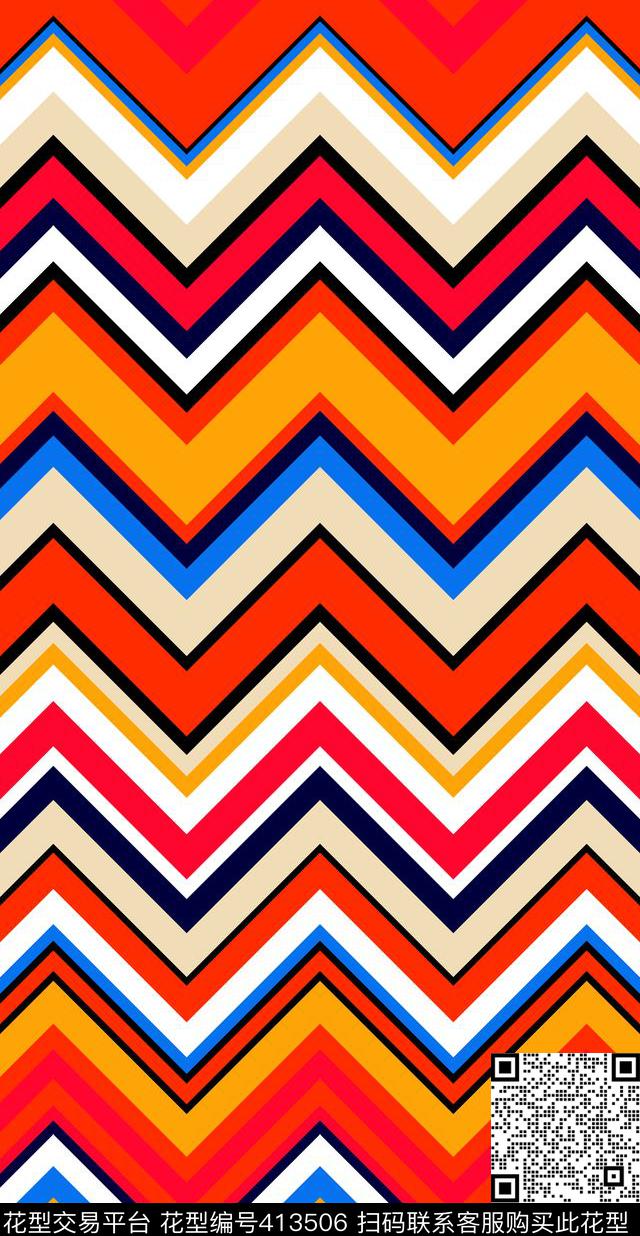 流行时尚波浪格传统印花华亿平台下载（图片编号: 413506） - 瓦栏（Walan）