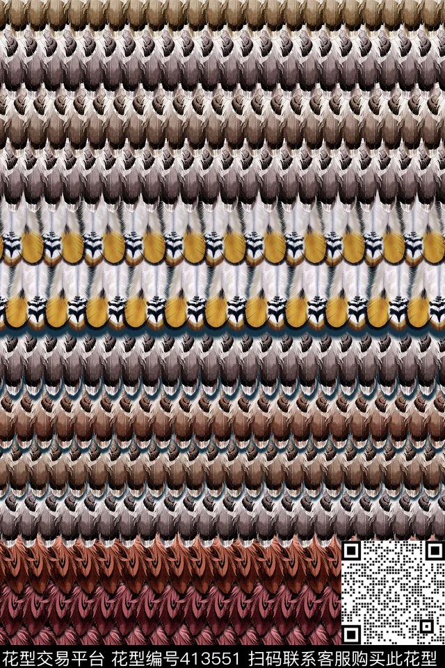 渐变手绘羽毛叠加民族风数码印花华亿平台下载（图片编号: 413551） - 瓦栏（Walan）