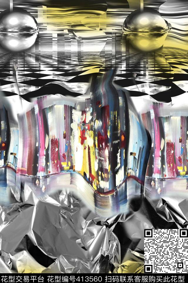 潮流抽象复古数码印花华亿平台下载（图片编号: 413560） - 瓦栏（Walan）