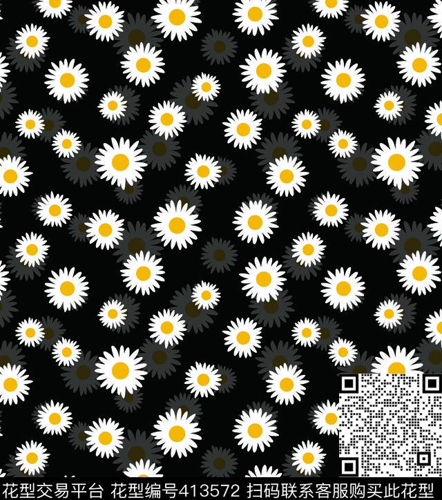 优雅清新雏菊花卉传统印花华亿平台下载（图片编号: 413572） - 瓦栏（Walan）
