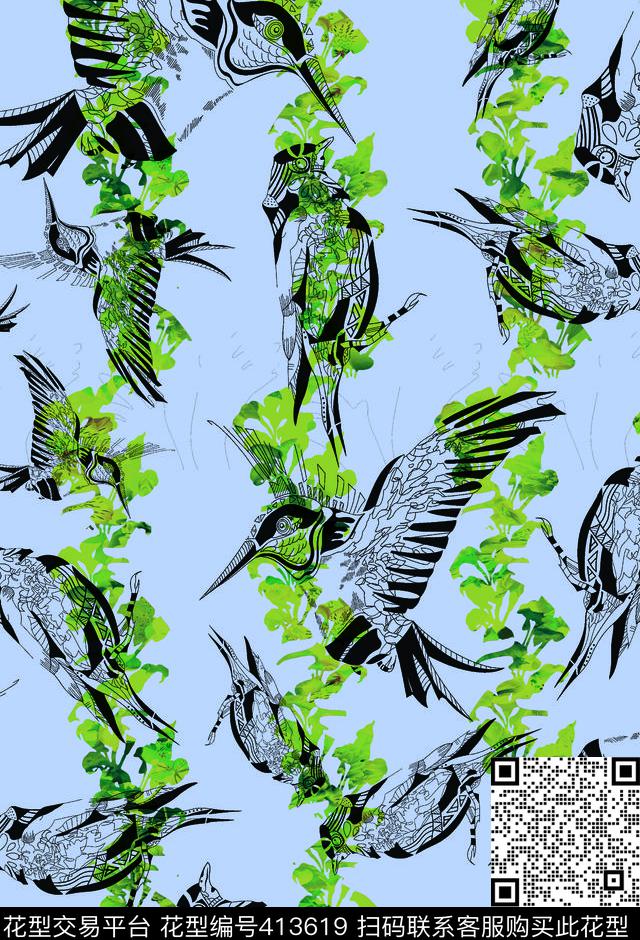 花卉鸟休闲数码印花华亿平台下载（图片编号: 413619） - 瓦栏（Walan）