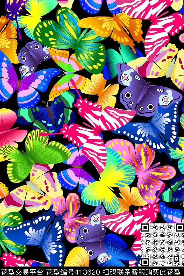 手绘彩蝶传统印花华亿平台下载（图片编号: 413620） - 瓦栏（Walan）