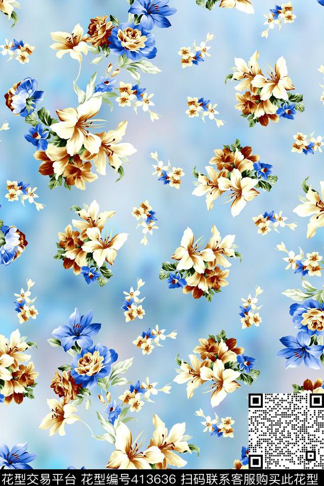 时尚小花数码印花华亿平台下载（图片编号: 413636） - 瓦栏（Walan）