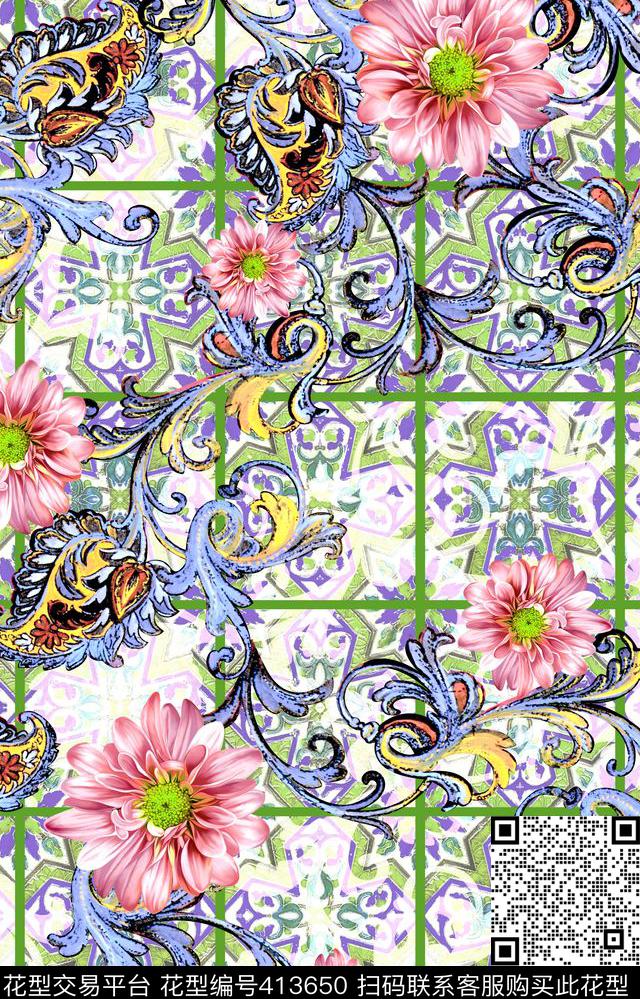 复古华丽欧式大牌卷草漂亮花卉数码印花华亿平台下载（图片编号: 413650） - 瓦栏（Walan）
