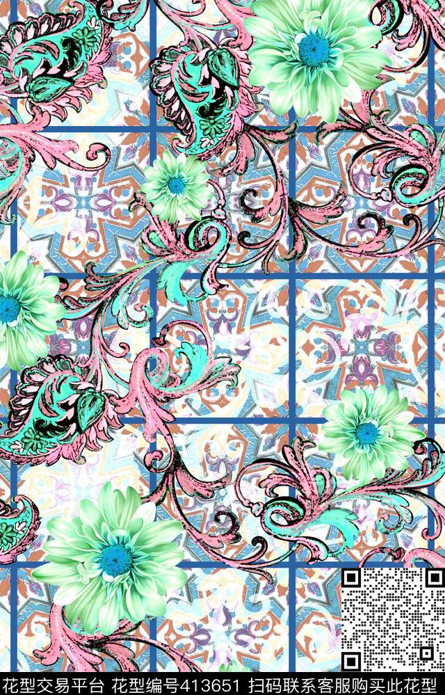 欧式大牌复古华丽数码印花华亿平台下载（图片编号: 413651） - 瓦栏（Walan）