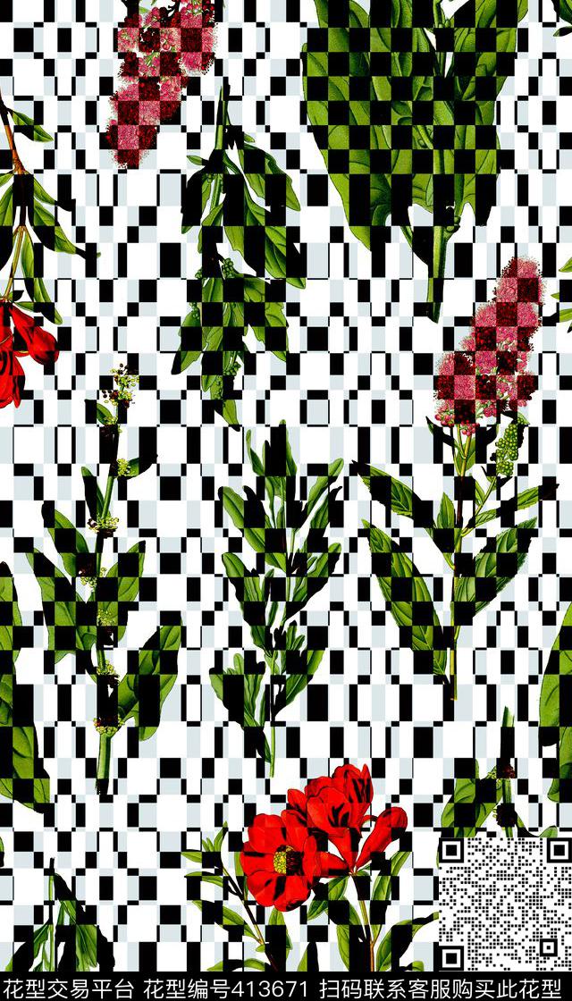 几何花卉数码印花华亿平台下载（图片编号: 413671） - 瓦栏（Walan）