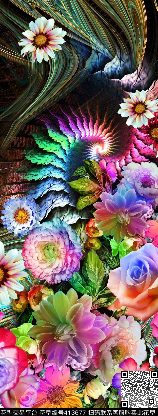 抽象肌理数码花卉数码印花华亿平台下载（图片编号: 413677） - 瓦栏（Walan）