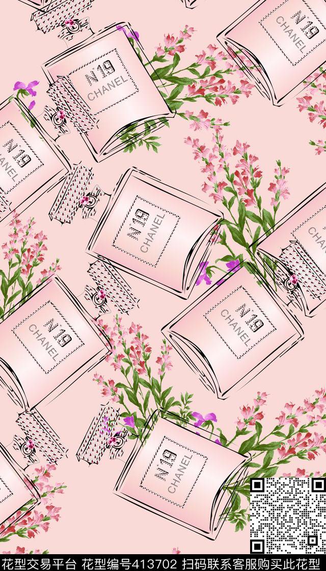 服装抽象几何香水瓶花卉数码印花华亿平台下载（图片编号: 413702） - 瓦栏（Walan）