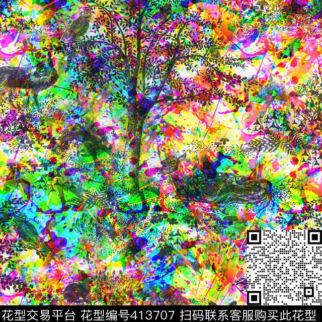 抽象彩色动物数码印花华亿平台下载（图片编号: 413707） - 瓦栏（Walan）
