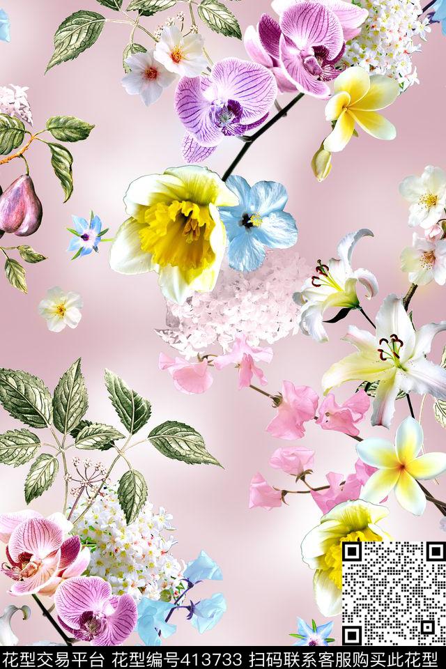 小清新立体花卉树叶数码印花华亿平台下载（图片编号: 413733） - 瓦栏（Walan）