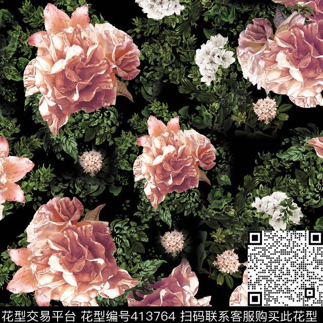 大花格子绿叶数码印花华亿平台下载（图片编号: 413764） - 瓦栏（Walan）