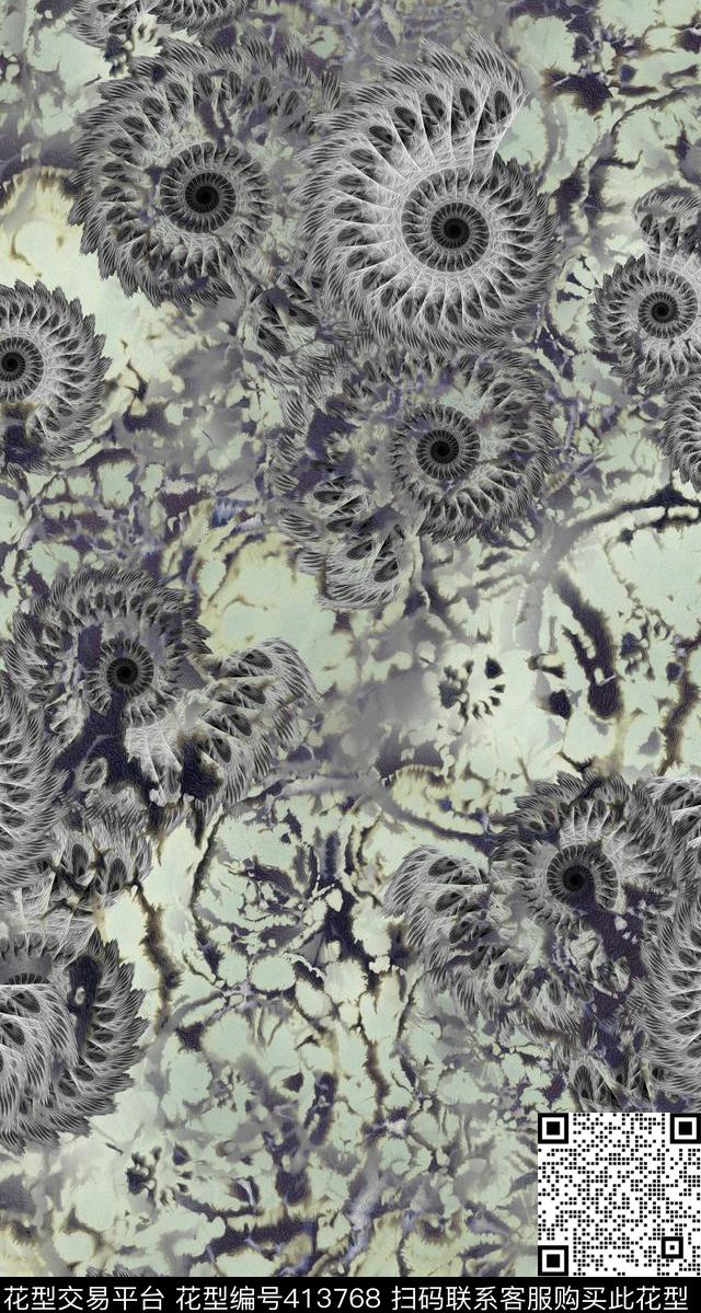 复古抽象螺旋纹数码印花华亿平台下载（图片编号: 413768） - 瓦栏（Walan）