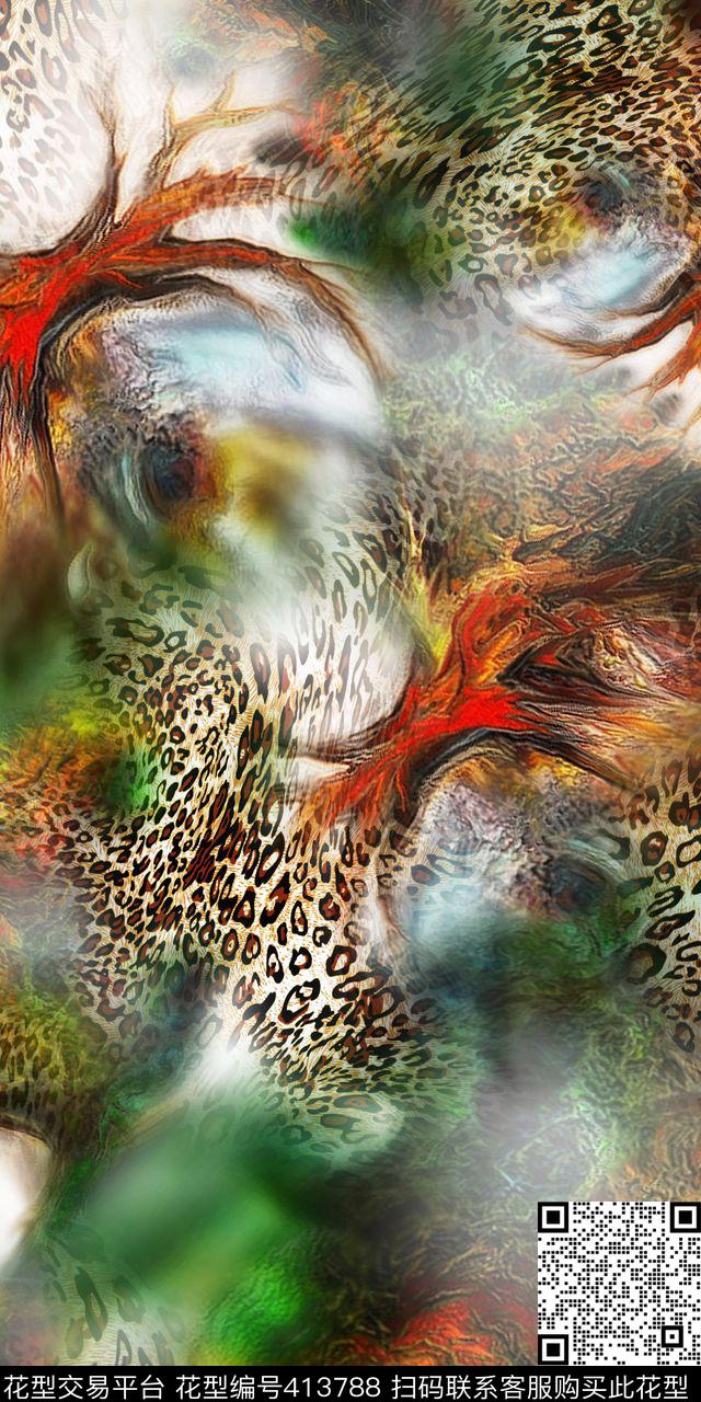 抽象豹纹艺彩——时尚动物纹数码印花华亿平台下载（图片编号: 413788） - 瓦栏（Walan）