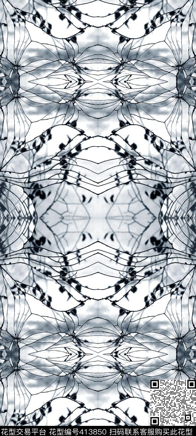 玻璃机理蓝色数码印花华亿平台下载（图片编号: 413850） - 瓦栏（Walan）