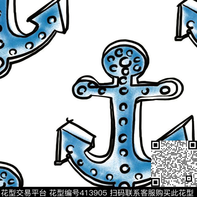 蓝锚无限循环传统印花华亿平台下载（图片编号: 413905） - 瓦栏（Walan）
