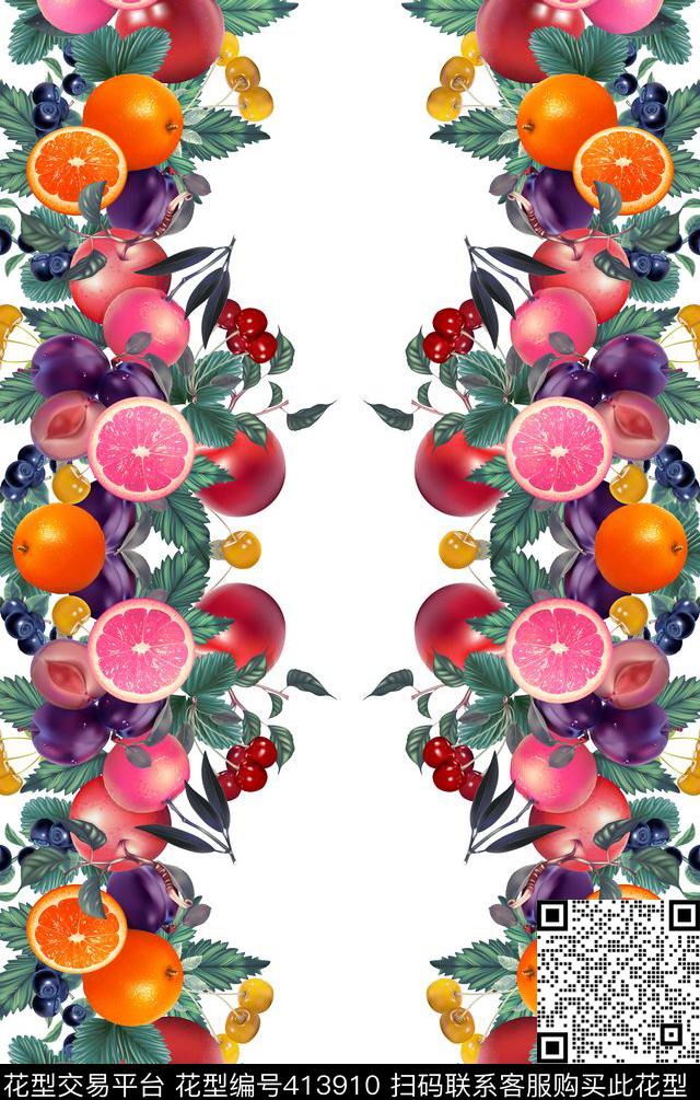 热带华亿平台水果组合定位花数码印花华亿平台下载（图片编号: 413910） - 瓦栏（Walan）