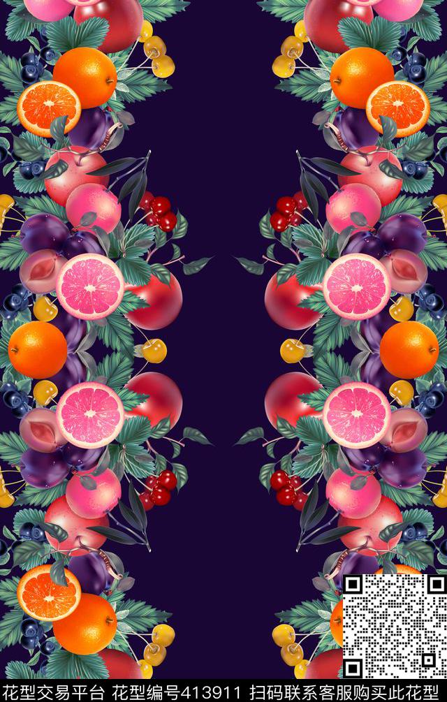 热带华亿平台水果组合定位花数码印花华亿平台下载（图片编号: 413911） - 瓦栏（Walan）