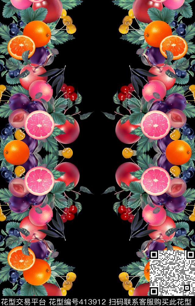 热带华亿平台水果组合定位花数码印花华亿平台下载（图片编号: 413912） - 瓦栏（Walan）