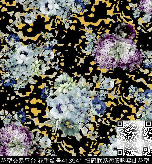 抽象几何花朵数码印花华亿平台下载（图片编号: 413941） - 瓦栏（Walan）